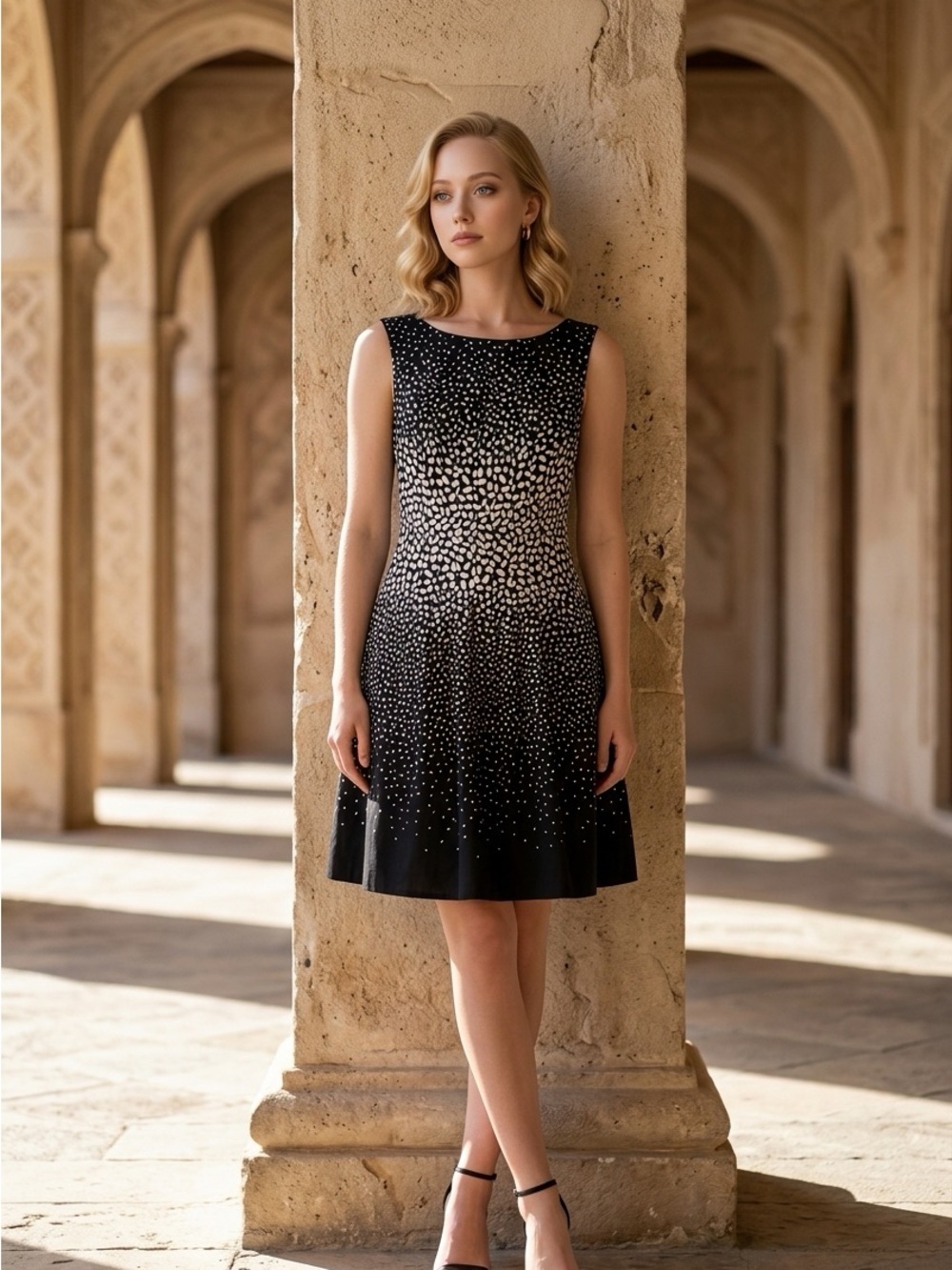 Ann Taylor Black and White Dot Ombre Sleeveless A-Line Dress